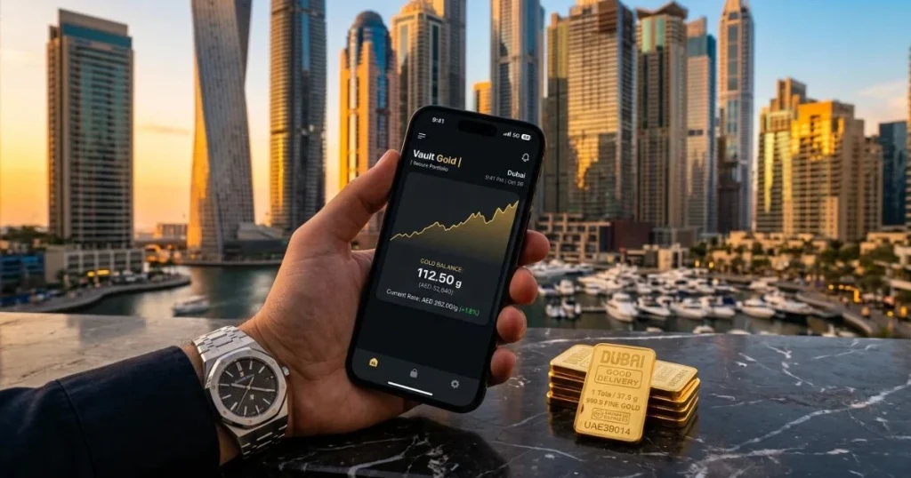 Securely vaulted physical gold bars providing the foundation for asset backed gold investment UAE.