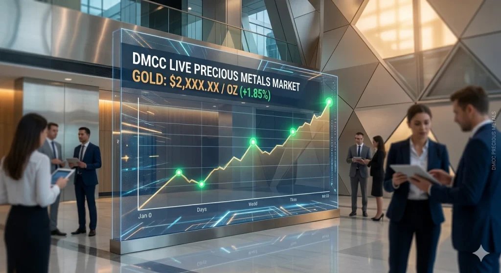 Using DMCC, gold price chart, and precious metals market captures high-volume search terms related to Middle Eastern finance.