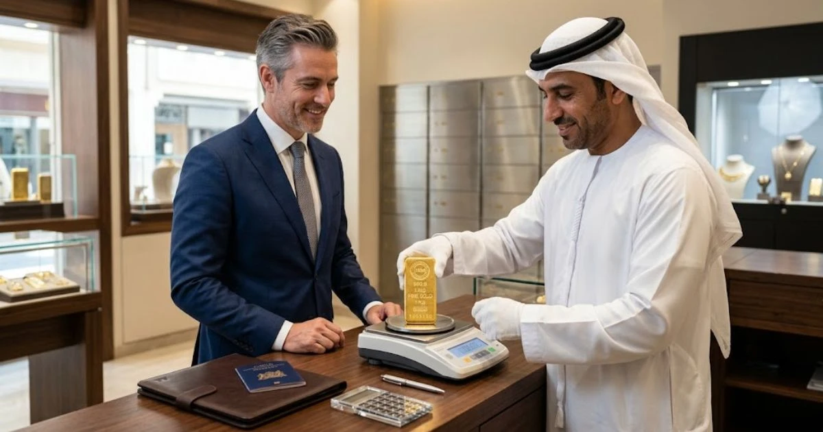 Een professionele Nederlandse investeerder verkoopt een goudstaaf van 1 kg aan een erkende goudhandelaar in Dubai.