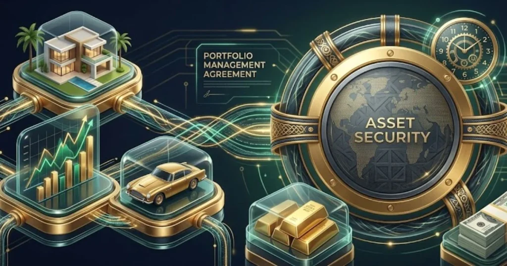 A conceptual visualization of a foundation holding various assets under a DIFC family office setup.