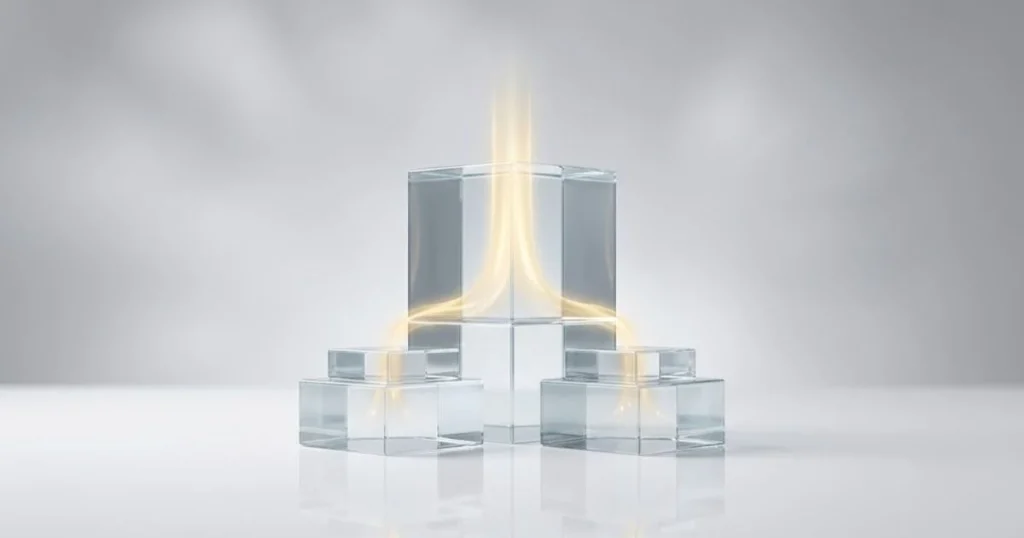 Abstract visualization of an ADGM vs DIFC holding company managing asset flow and protecting subsidiaries.