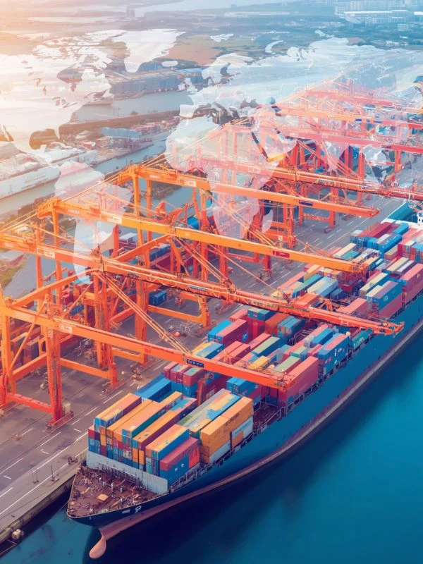 Drukke zeehaven met vrachtschepen als symbool voor wereldwijde supply chain en handelsadvies.