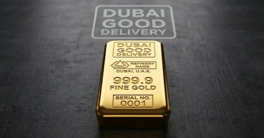 Een Dubai Good Delivery (DGD) goudstaaf, het eindproduct van een geverifieerde goud toeleveringsketen Dubai.