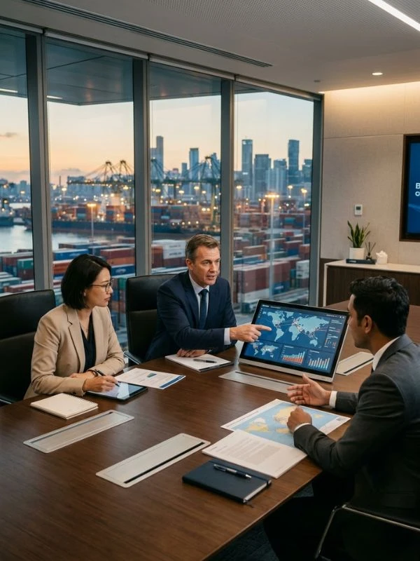 Institutionelle Anlageberater im Meeting für strategische Finanzplanung in Dubai