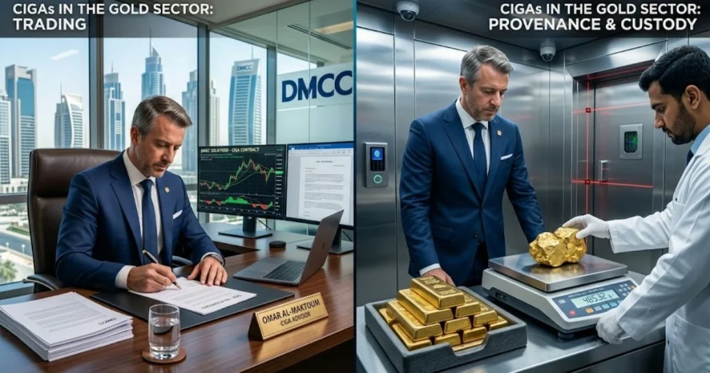 Kernactiviteiten voor VAE economic substance goud: Goudhandelcontracten onderhandelen en voorraadbeheer in een kluis in Dubai.