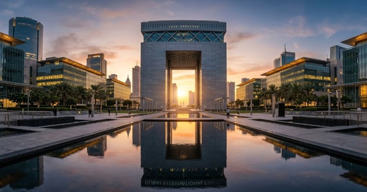 The main DIFC Gate building at sunrise, symbolizing the gateway for DIFC family office setup.